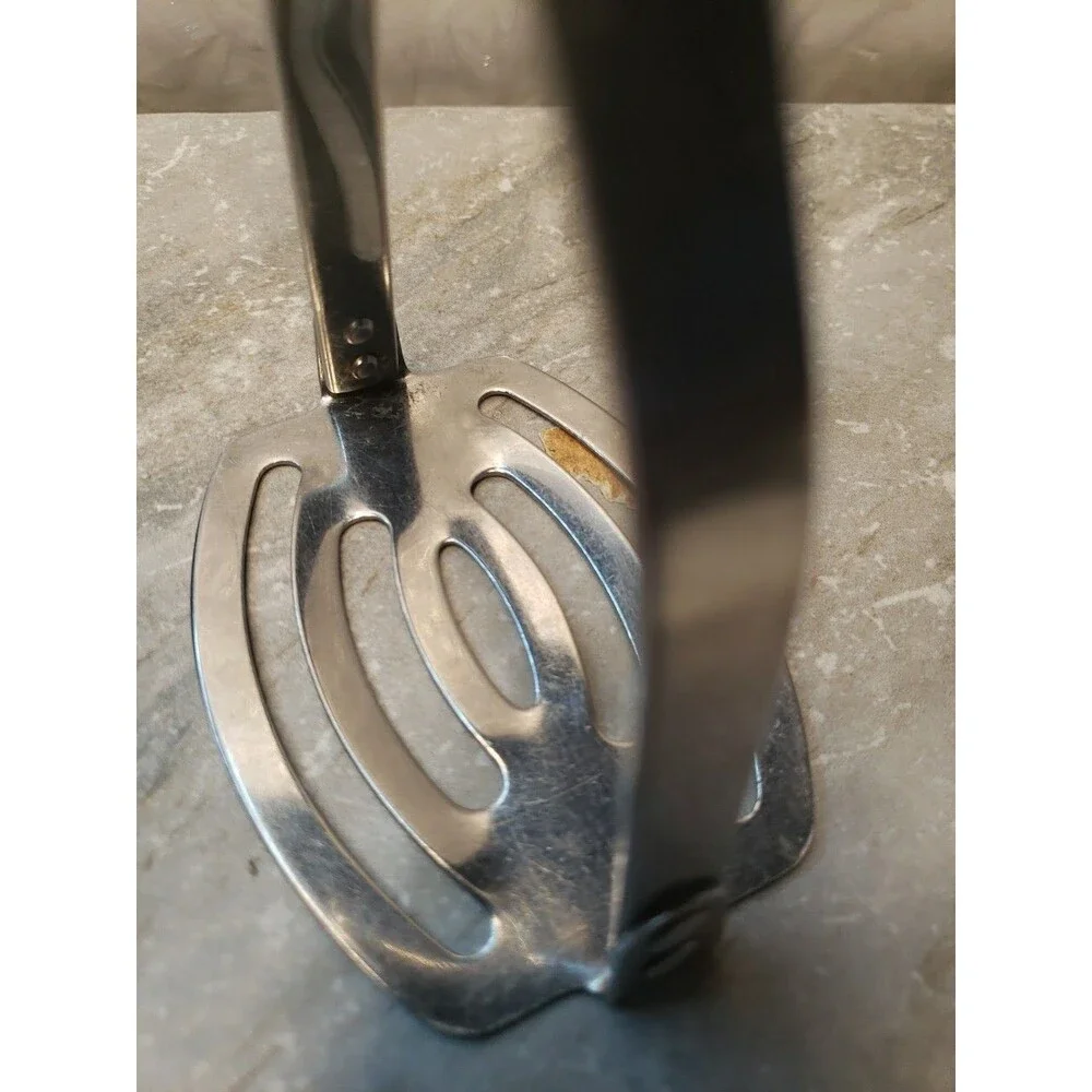 Vtg ACE Stainless Steel Slotted Potato Masher Retro Black Handle Made in USA